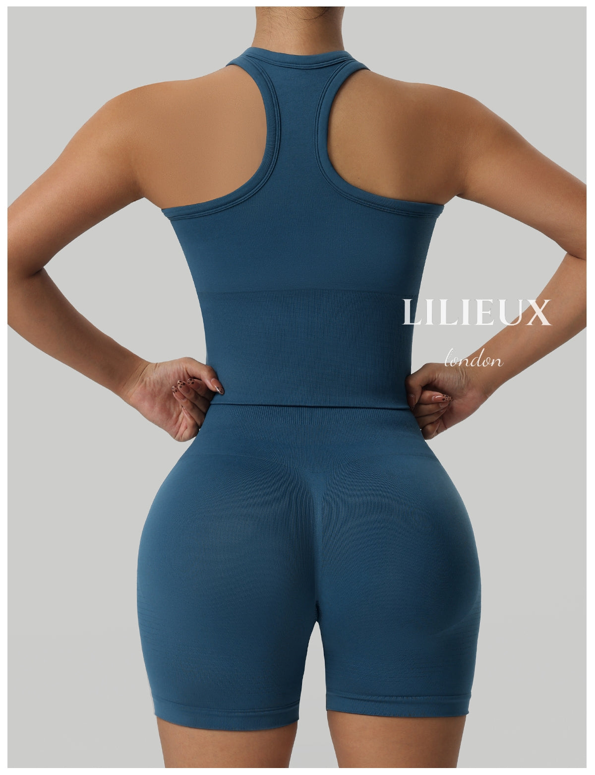 Women's Seamless Racerback Sports Bra Tank Top with High-Waisted Shorts - Crop Style, Gym and Yoga Activewear Set