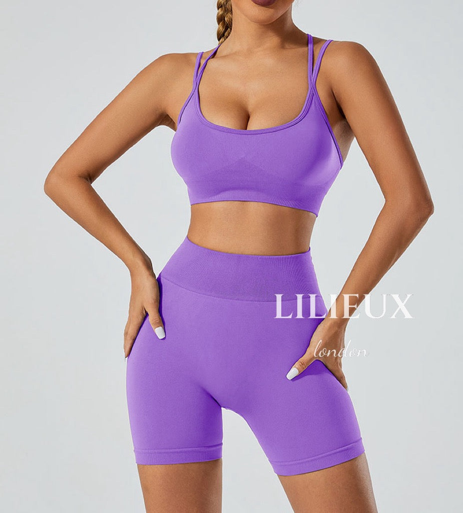 LILIEUX - 2 Piece Tracksuit Set Women's Seamless Running Workout Outfits Yoga High Waist Shorts Leggings with Sports Bra Set