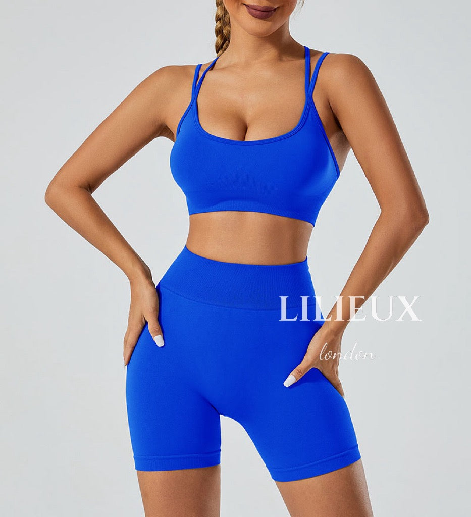 LILIEUX - 2 Piece Tracksuit Set Women's Seamless Running Workout Outfits Yoga High Waist Shorts Leggings with Sports Bra Set