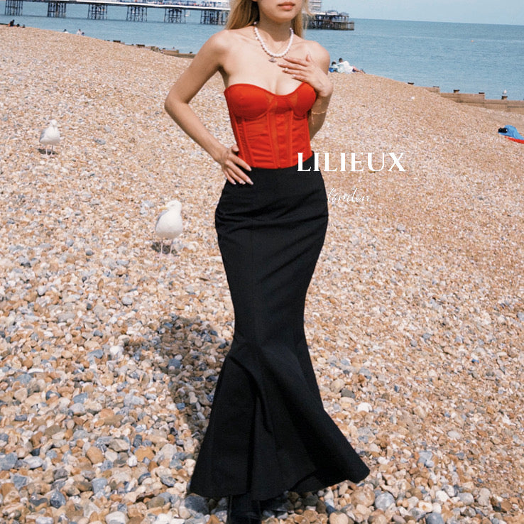 LILIEUX - Women's Elegant Red Sheer Mesh Corset Bustier Top