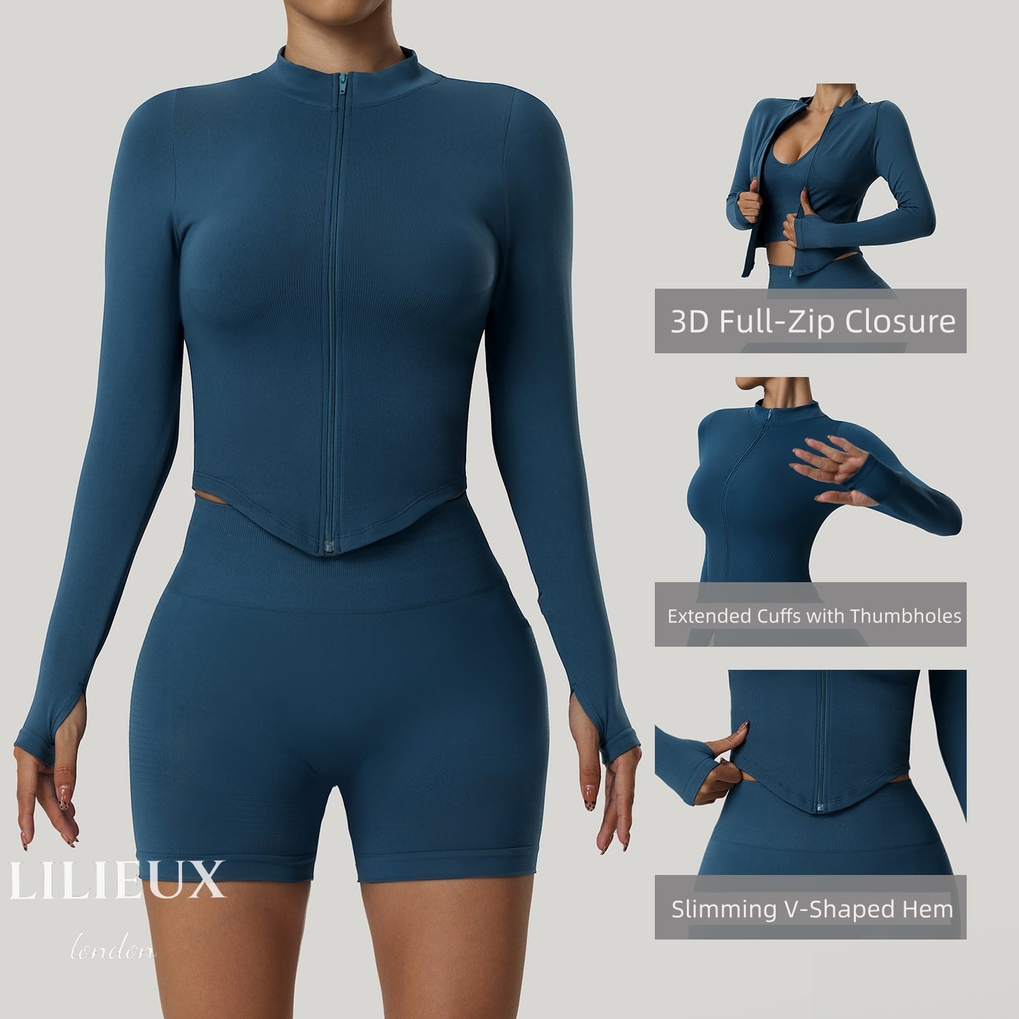 Seamless High-Waist Workout Set with Zipper Long Sleeve Top - Women's Activewear for Gym & Yoga
