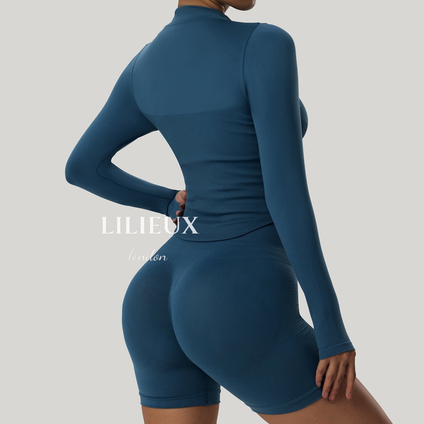 Seamless High-Waist Workout Set with Zipper Long Sleeve Top - Women's Activewear for Gym & Yoga