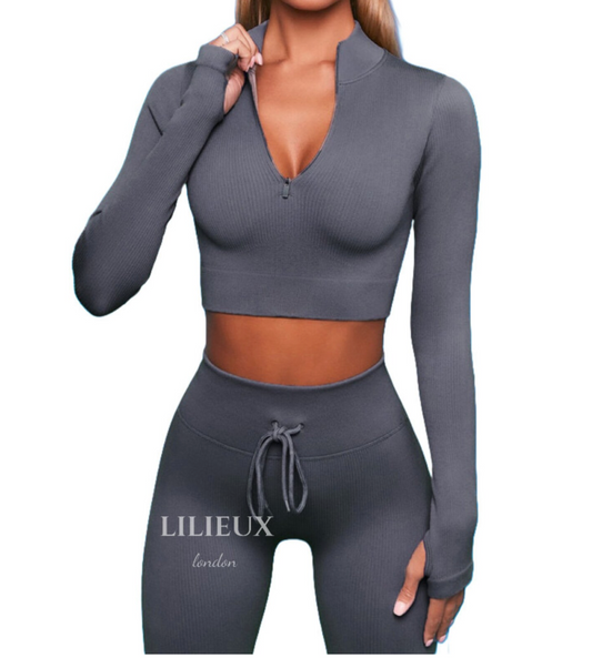 LILIEUX - Women's Seamless Running Workout Tracksuit Set: High Waist Long Yoga Leggings