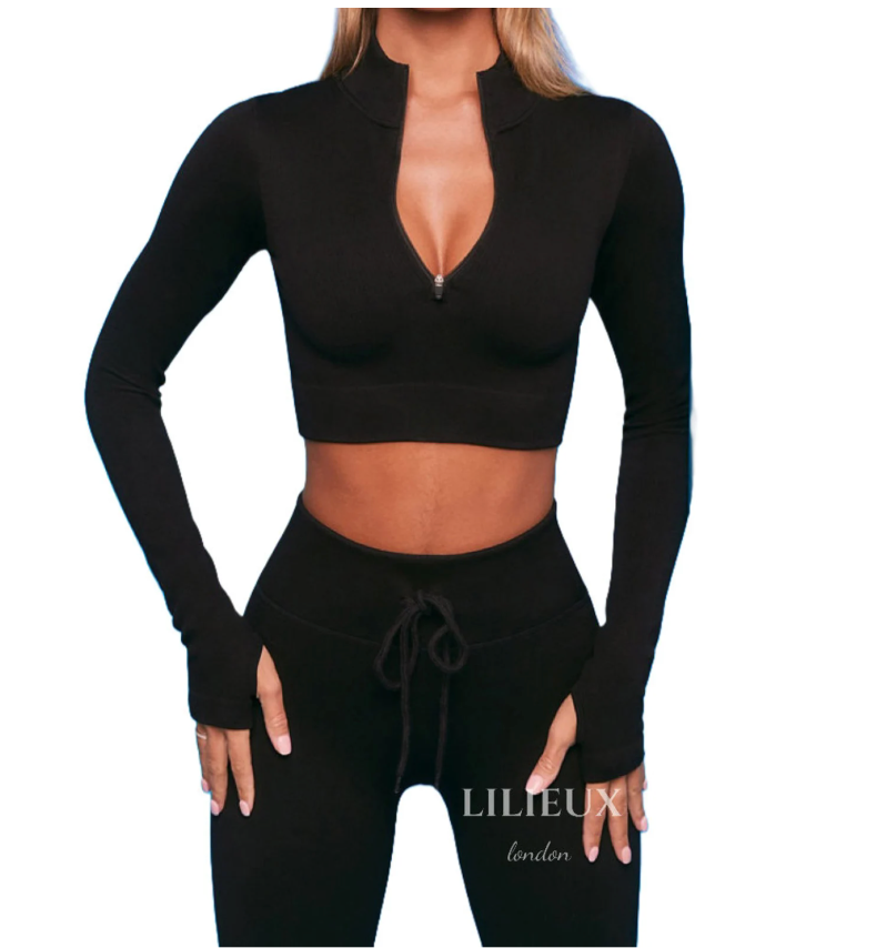LILIEUX - Women's Seamless Running Workout Tracksuit Set: High Waist Long Yoga Leggings