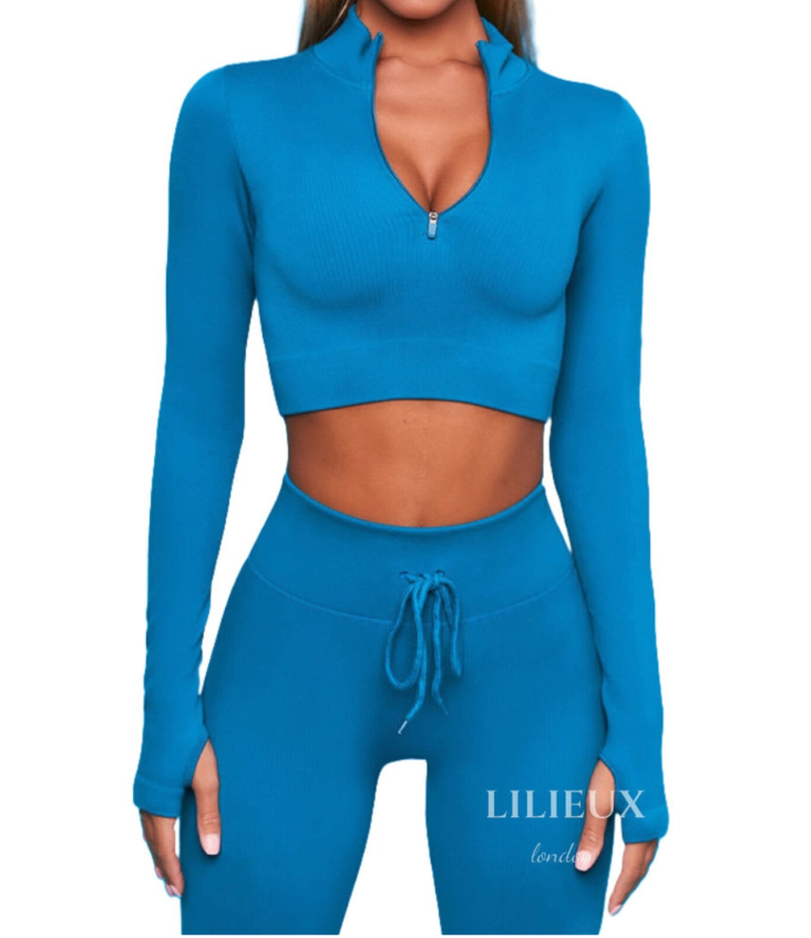LILIEUX - Women's Seamless Running Workout Tracksuit Set: High Waist Long Yoga Leggings