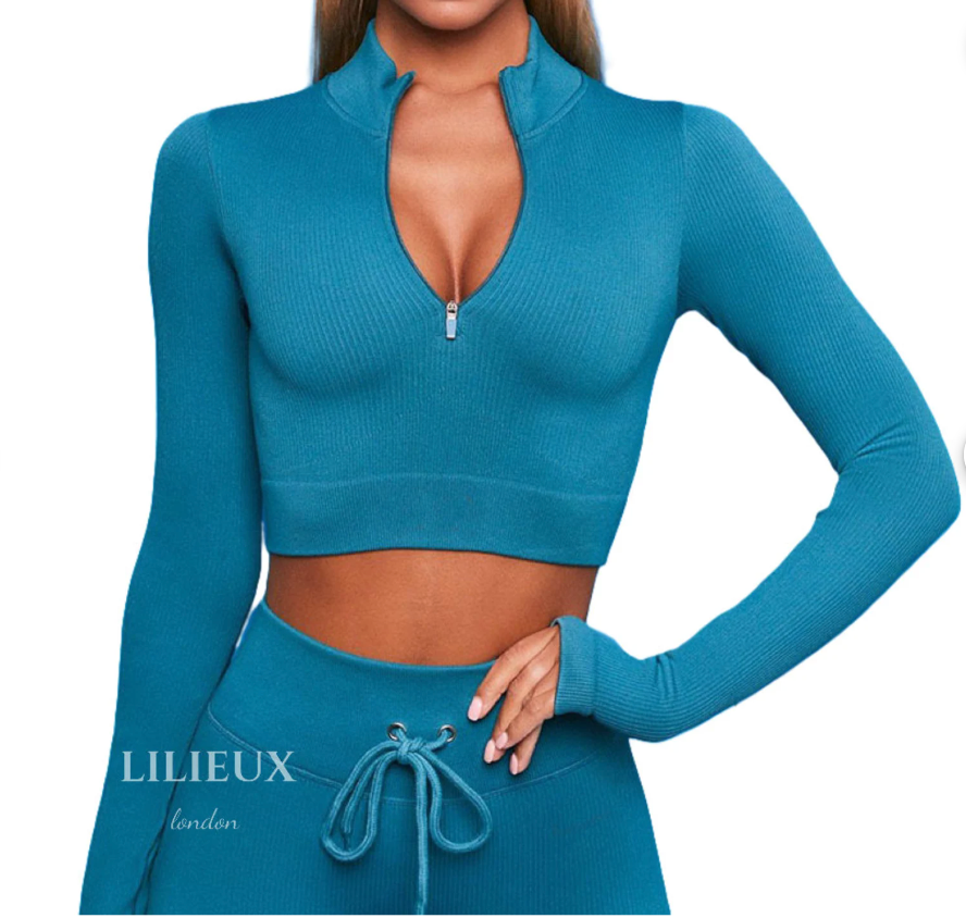 LILIEUX - Women's Seamless Running Workout Tracksuit Set: High Waist Long Yoga Leggings